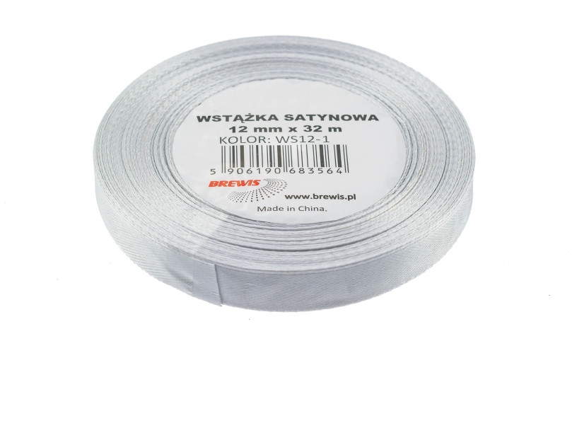 Wstążka satynowa 12mmx32m Biały WS12-1 Brewis